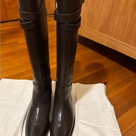 EUC BANANA REPUBLIC Brown Leather Riding Boots with Gold Buckle - Picture 2 of 8